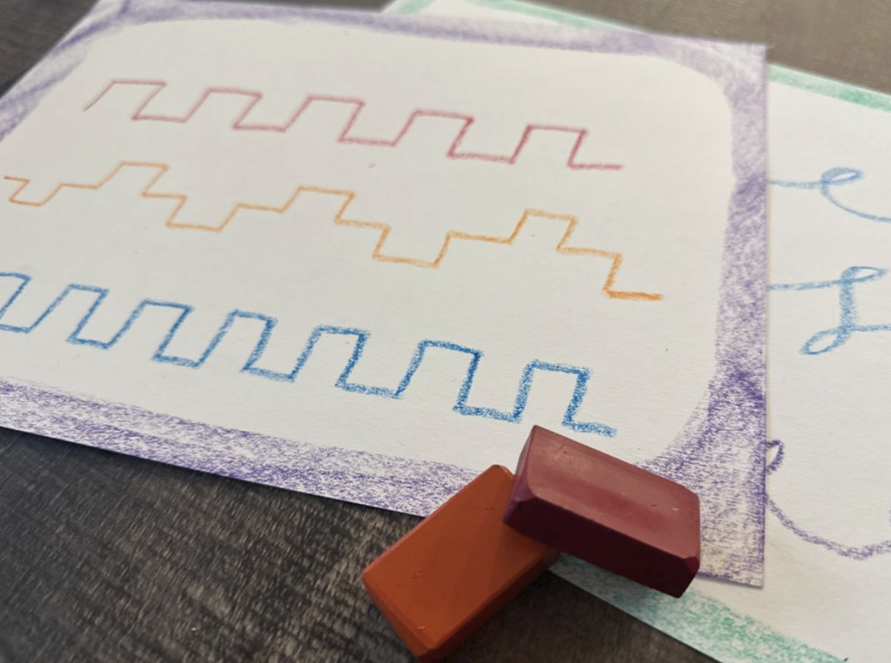 Formas angulares Waldorf con crayones de cera